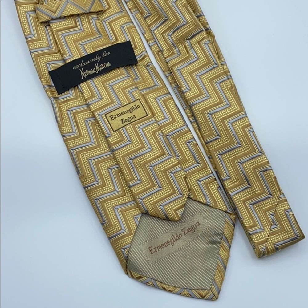 Ermenegildo Zegna Gold and Silver Geometric‎ Silk Tie